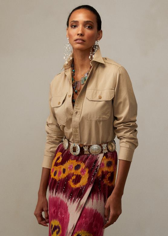 Жене Ralph Lauren услужна кошуља од памучног кепера V2V449335 тан