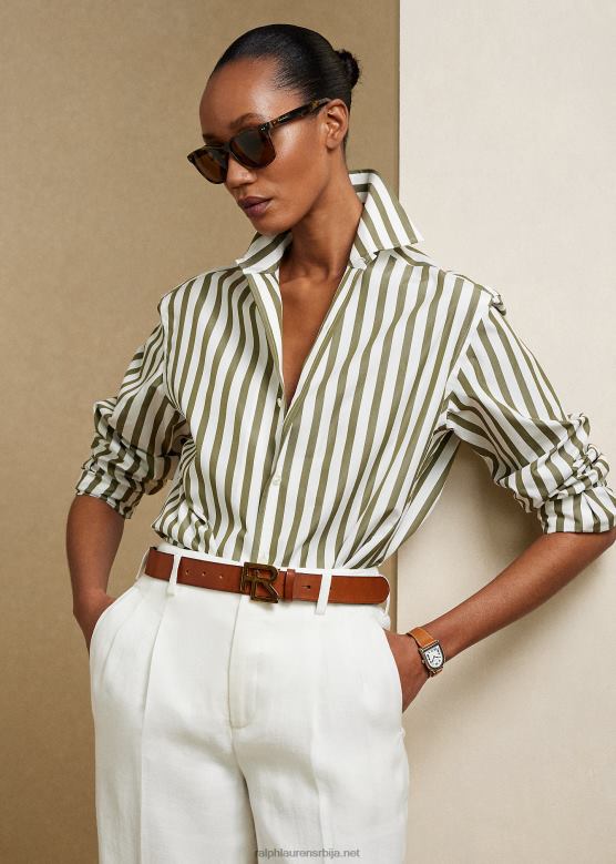 Жене Ralph Lauren пругаста памучна кошуља V2V449342 маслинасто/бело