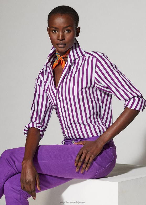 Жене Ralph Lauren пругаста памучна кошуља V2V449343 светла бобица/бела