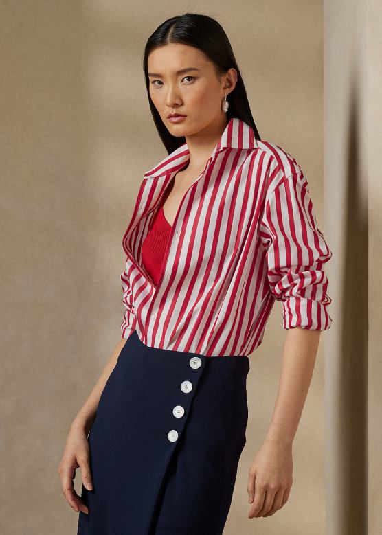 Жене Ralph Lauren пругаста памучна кошуља V2V449346 румено/бело