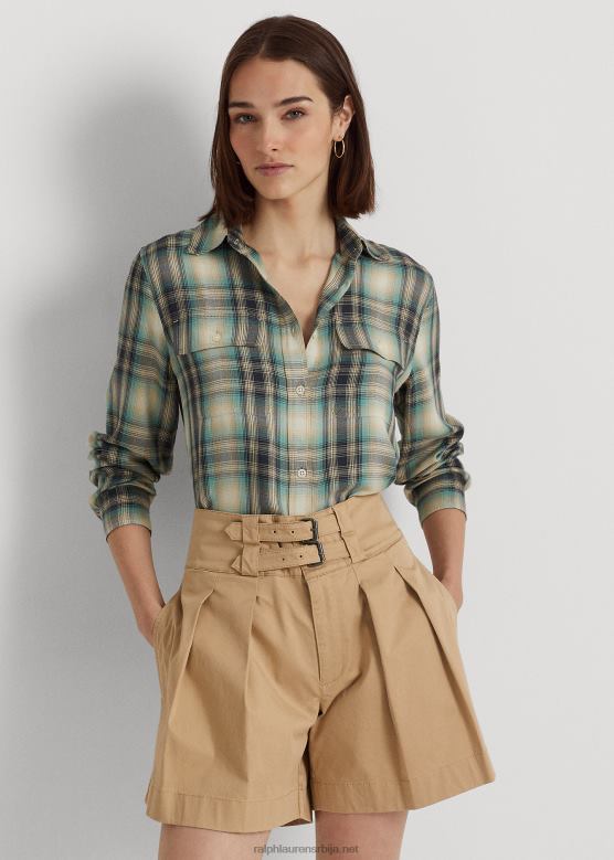 Жене Ralph Lauren превелика карирана кошуља од кепера V2V449523 плаво/зелено мулти