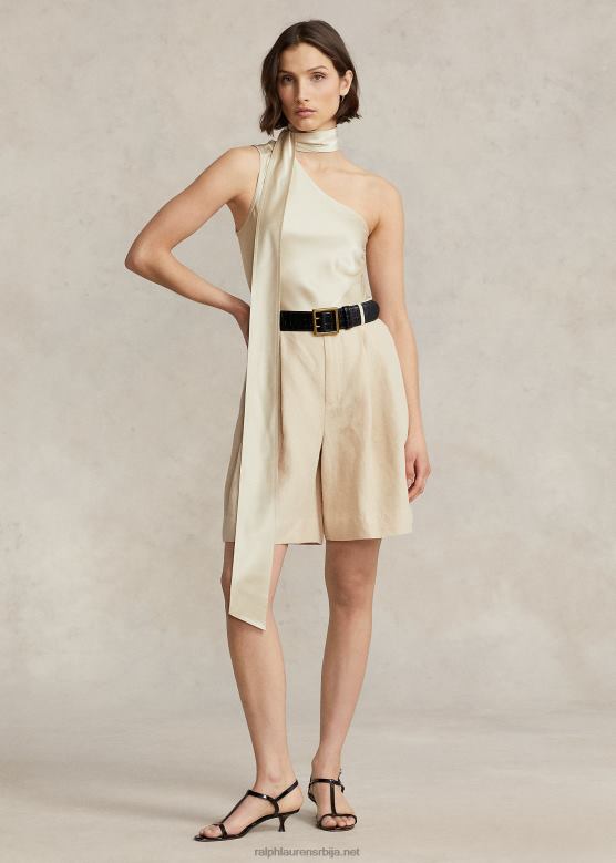 Жене Ralph Lauren опуштено кројење дуго набрано лан кратко V2V442917 основни песак