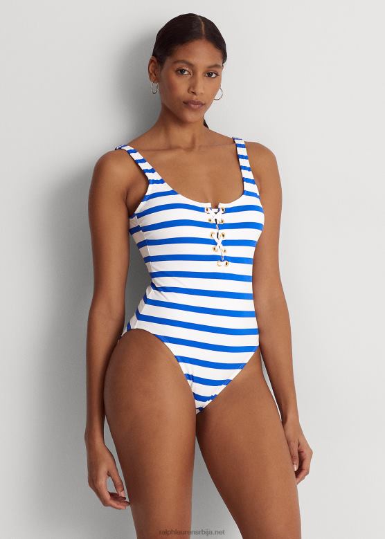 Жене Ralph Lauren пругаста пертле једноделна V2V444160 краљевско плава/бела