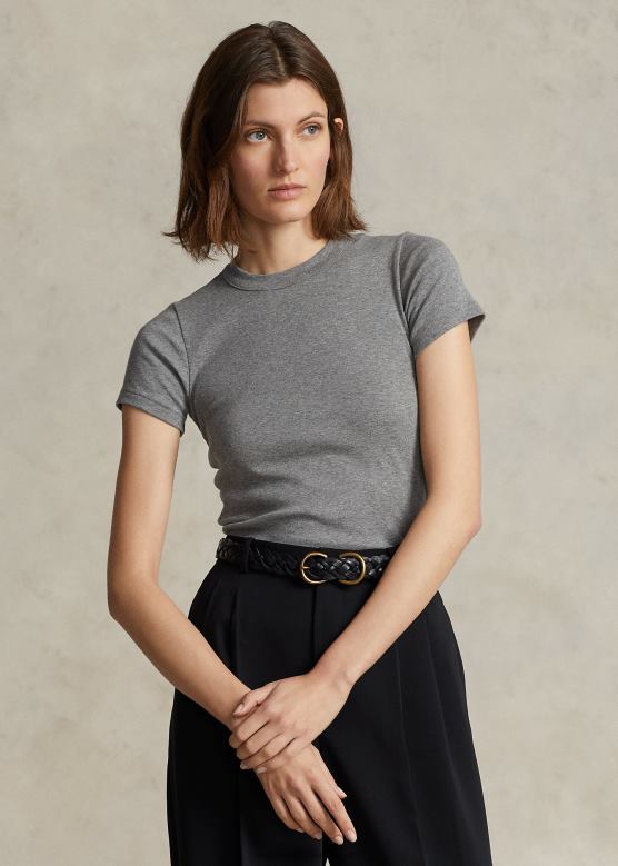 Жене Ralph Lauren ребраста памучна мајица V2V442880 смрека зелена вријеска