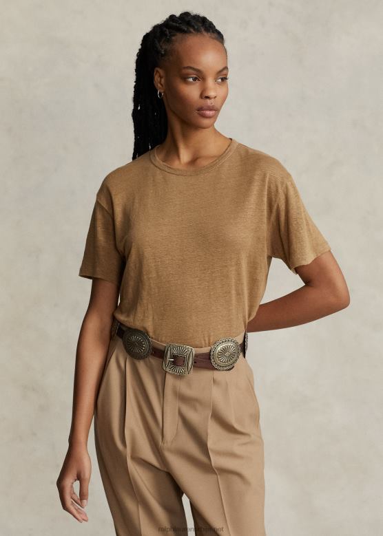 Жене Ralph Lauren Мајица са широким изрезом од ланеног дреса V2V442915 монтана каки