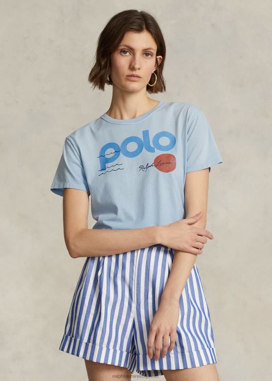 Жене Ralph Lauren мајица од памучног дреса са наутичким логотипом V2V443030 Плави пудер