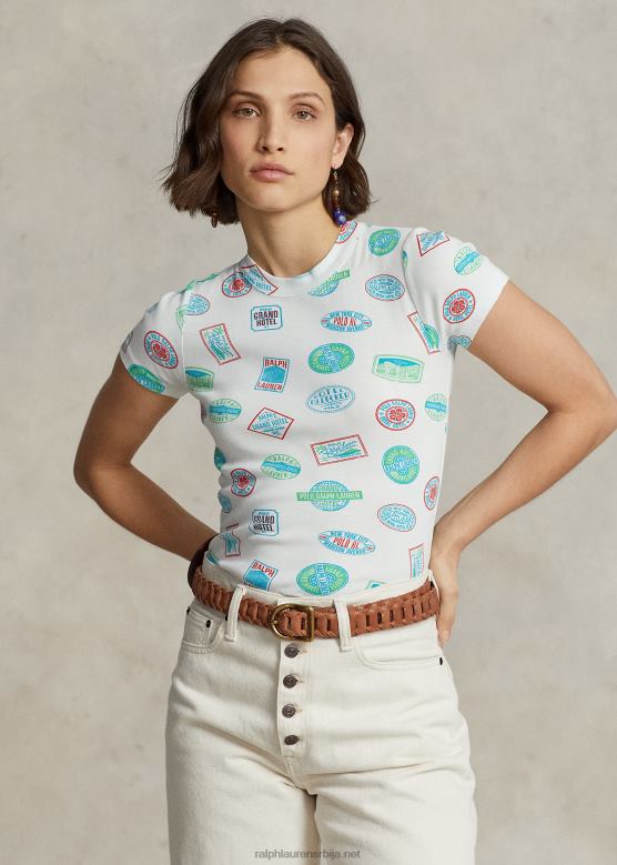 Жене Ralph Lauren ребраста памучна мајица са мотивом путовања V2V443104 невис