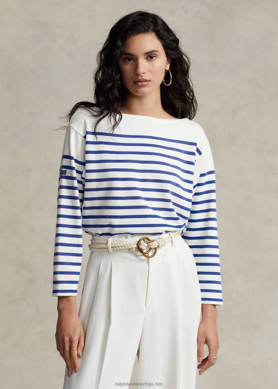Жене Ralph Lauren пругаста мајица од чамца V2V443162 децквасх бела/сафир