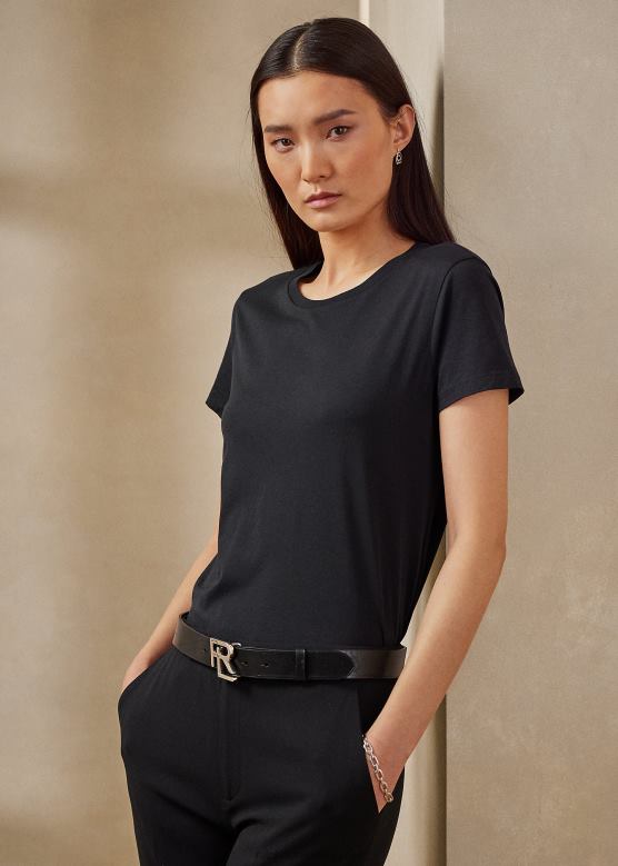 Жене Ralph Lauren памучна мајица са округлим изрезом V2V443438 црн