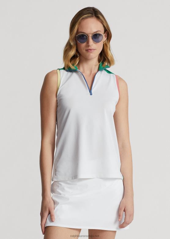 Жене Ralph Lauren мрежасти пуловер без рукава са четвртим патентним затварачем V2V443732 керамичка бела/сплав зелена