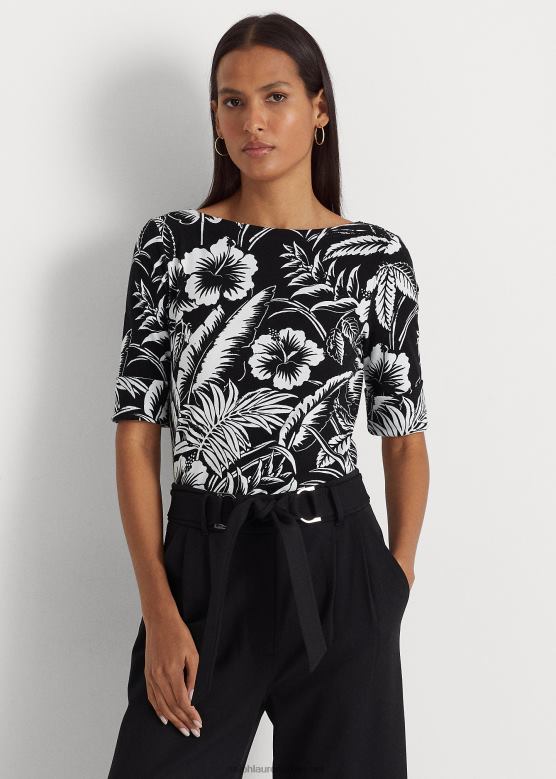 Жене Ralph Lauren растезљива памучна мајица са цветним мотивом V2V443859 црно бели