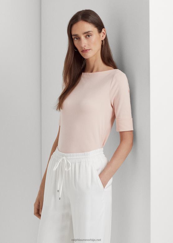 Жене Ralph Lauren растезљива памучна мајица са овратником V2V443939 бледа ружа