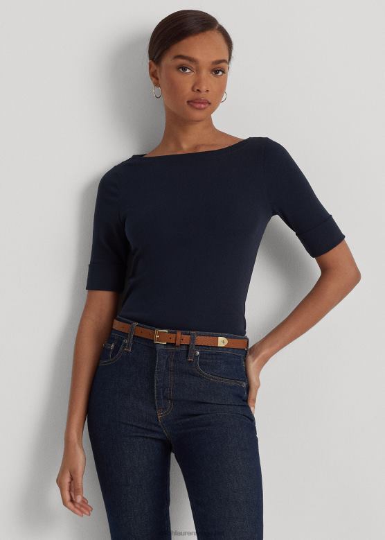 Жене Ralph Lauren растезљива памучна мајица са овратником V2V443941 морнарица