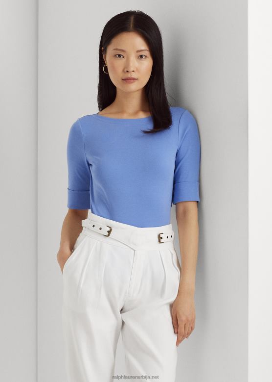 Жене Ralph Lauren растезљива памучна мајица са овратником V2V443943 плава магла