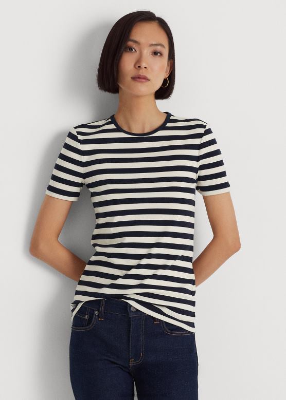 Жене Ralph Lauren пругаста мајица од растегљивог памука V2V443998 рафинирани морнарско/крем