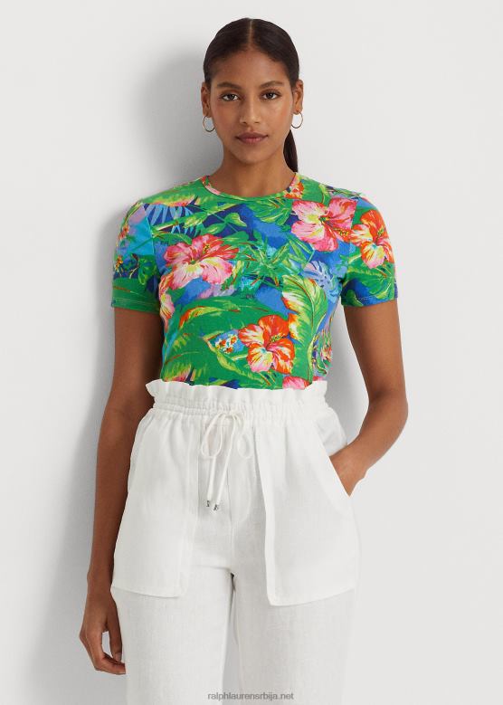 Жене Ralph Lauren растезљива памучна мајица са цветним мотивом V2V444330 зелено/плаво мулти