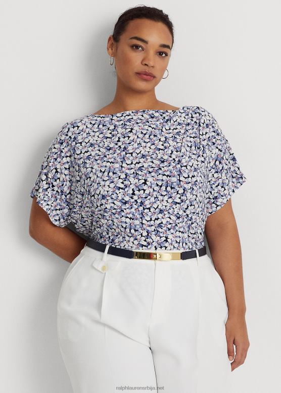 Жене Ralph Lauren плисирана мајица од растезљивог дреса са цветним мотивом V2V444593 плава/крем/ружичаста