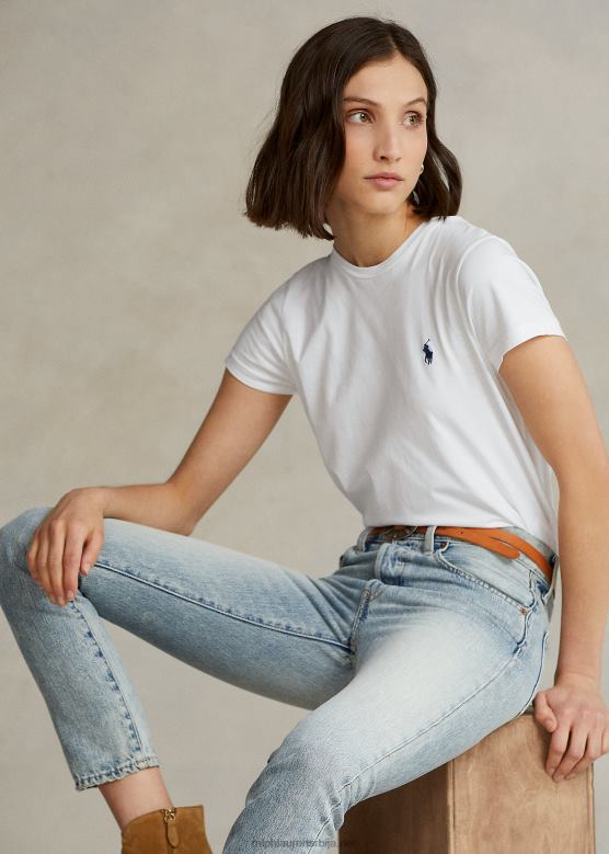 Жене Ralph Lauren памучна мајица са округлим изрезом V2V444750 бео