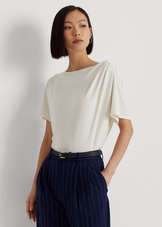 Жене Ralph Lauren плисирана мајица од растезљивог дреса V2V444843 крема од маскарпонеа