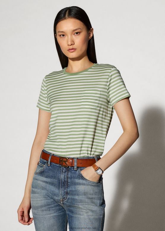 Жене Ralph Lauren пругаста мајица са широким џепом V2V449126 мента/бели