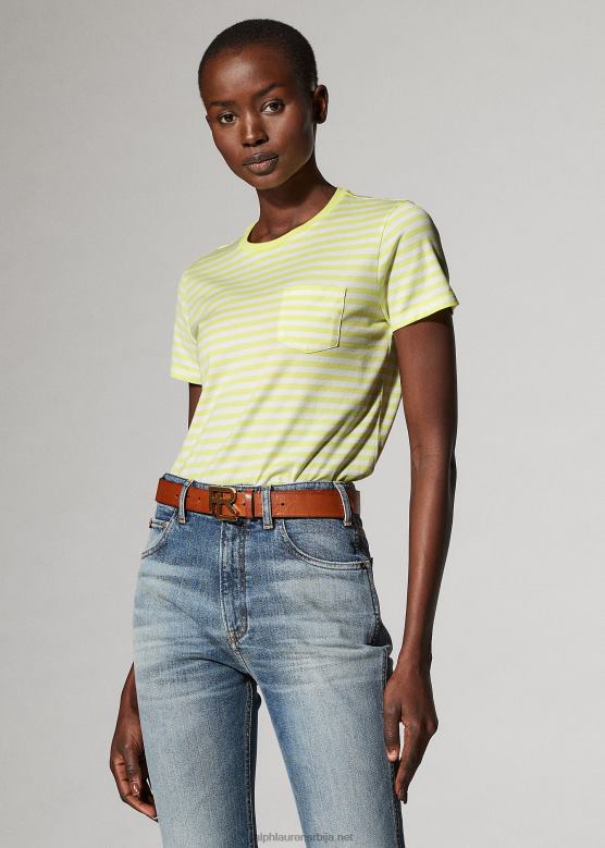 Жене Ralph Lauren пругаста мајица са широким џепом V2V449127 цитрон/бели