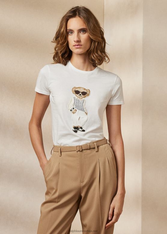 Жене Ralph Lauren кабловска поло беар памучна мајица V2V449275 бело