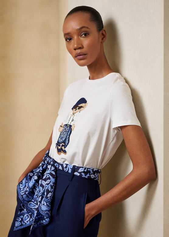 Жене Ralph Lauren саронг поло беар памучна мајица V2V449323 бео