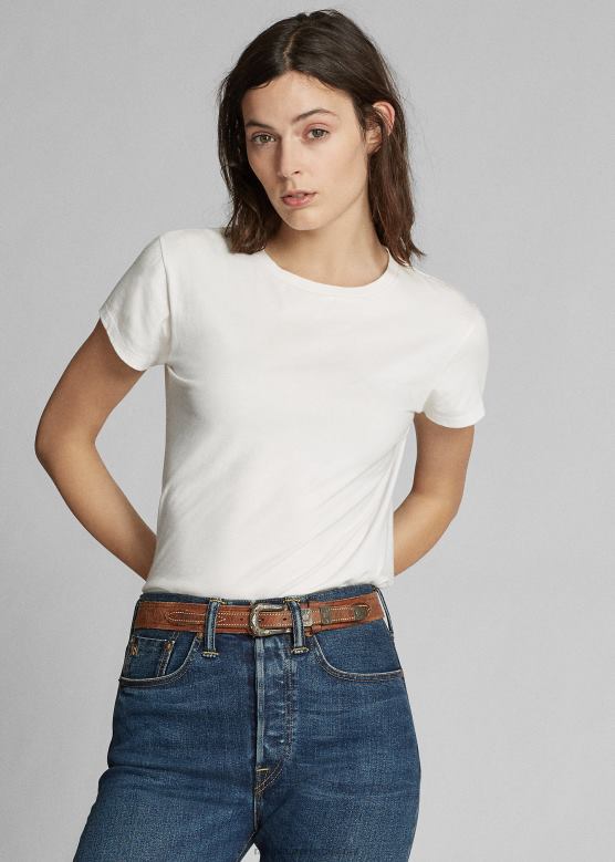 Жене Ralph Lauren мајица са округлим изрезом од памучног дреса V2V449381 бео