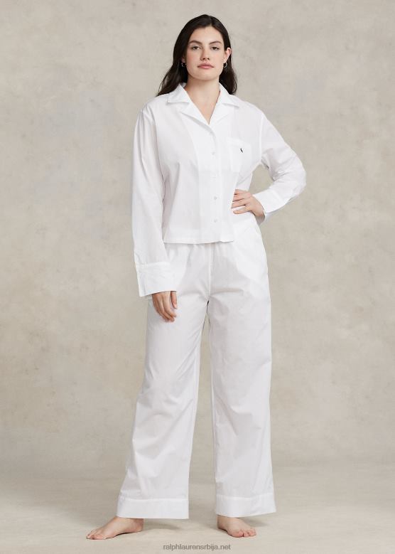 Жене Ralph Lauren комплет пиџаме од поплина дугих рукава V2V443013 Бели облак