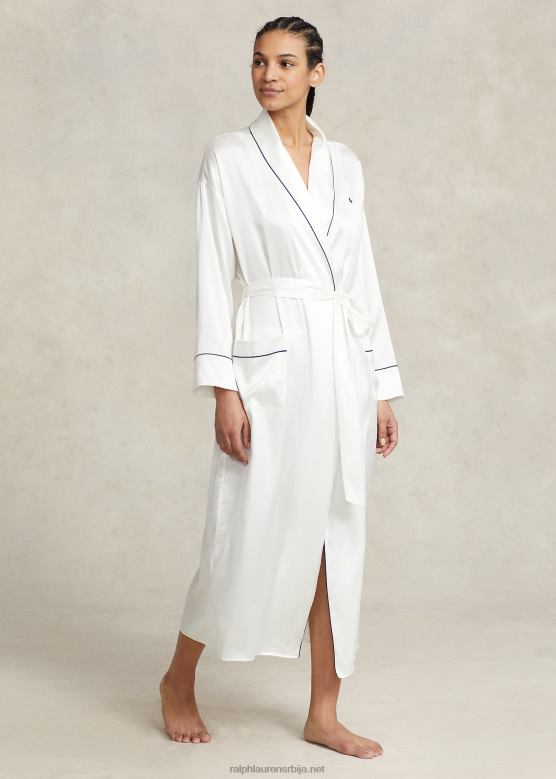 Жене Ralph Lauren растезљиви свилени баде мантил V2V443016 ецру