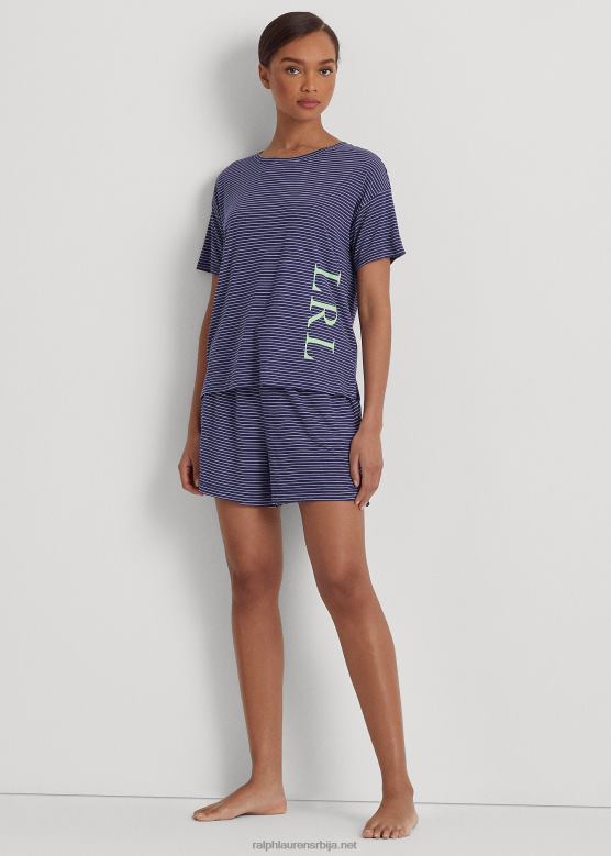 Жене Ralph Lauren Боксерица пиџама у пругама са логотипом V2V443944 морнарска трака