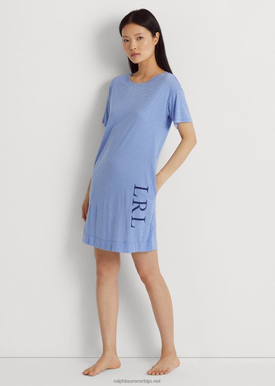 Жене Ralph Lauren мајица за спавање са пругастим логотипом V2V443953 плава трака