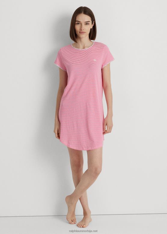 Жене Ralph Lauren мајица за спавање на пругасти дрес V2V444135 ружичаста пруга