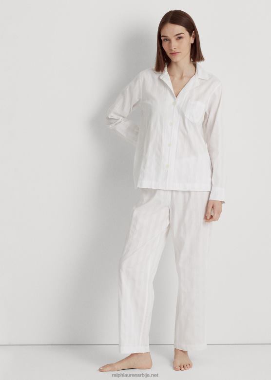 Жене Ralph Lauren пругасти памучни жакард сет за спавање V2V444139 бео