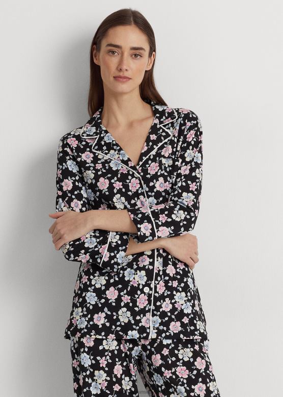 Жене Ralph Lauren сет за спавање са цветним дресом V2V444151 црни приземни цветни