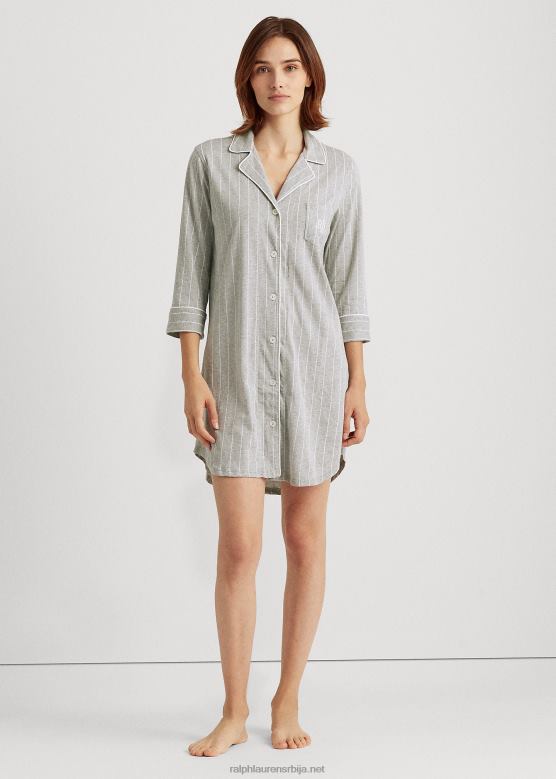 Жене Ralph Lauren пругаста памучна кошуља за спавање V2V444230 сива пруга