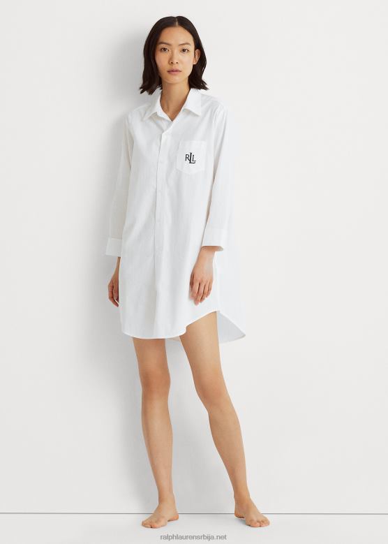 Жене Ralph Lauren памучна добби пиџама кошуља V2V444260 бео
