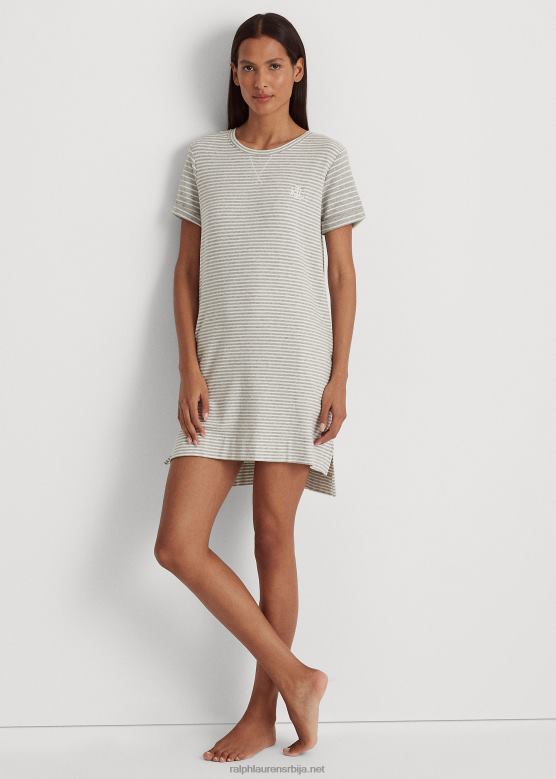 Жене Ralph Lauren пругаста француска фротир мајица за спавање V2V449442 сива штампа