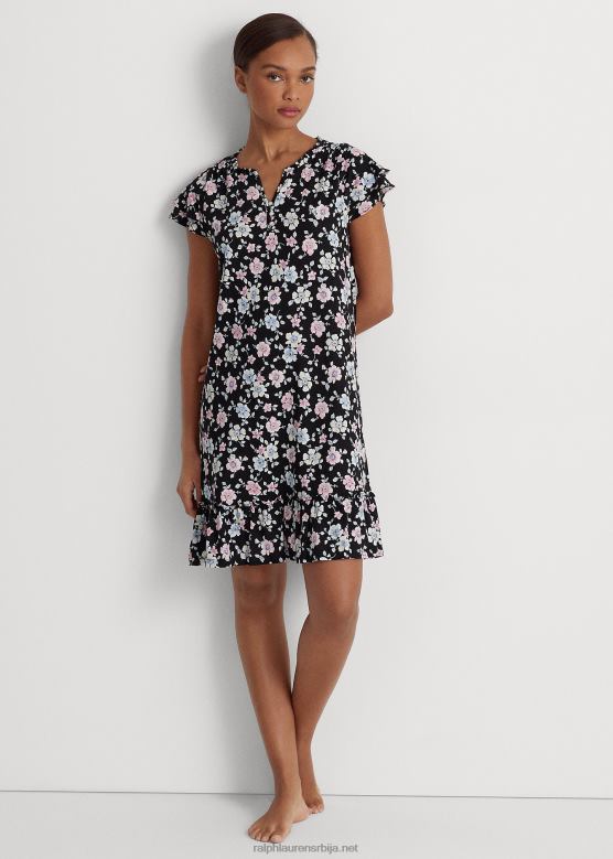 Жене Ralph Lauren спаваћица са лепршавим рукавима са цветним дресом V2V449443 црни приземни цветни