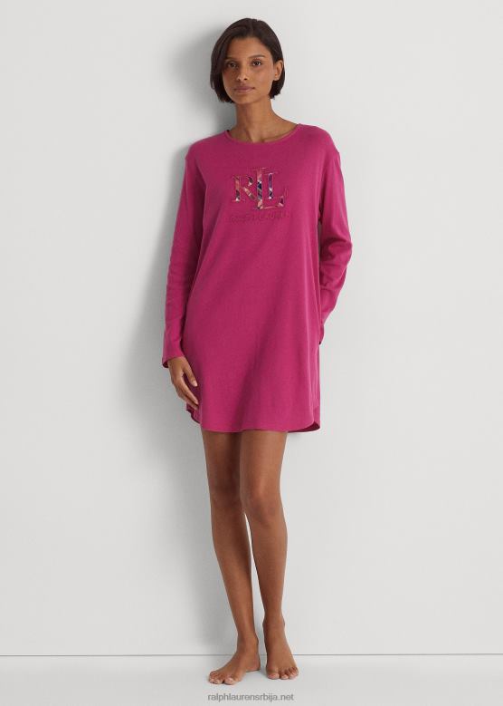 Жене Ralph Lauren лого ребраста мајица за спавање V2V449575 фусцхиа