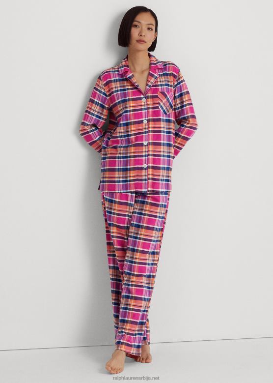 Жене Ralph Lauren карирани сет за спавање од брушеног кепера V2V449584 розе кариран