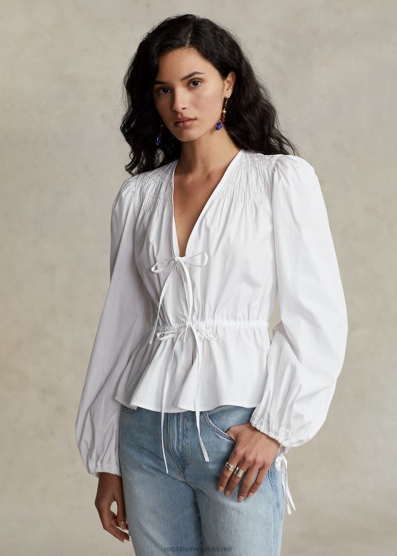 Жене Ralph Lauren памучни горњи део са канапом и пеплумом V2V443033 бео