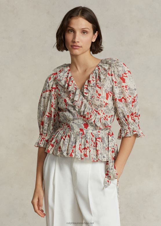 Жене Ralph Lauren наборани цветни памучни врх V2V443182 босиљак цвјетни