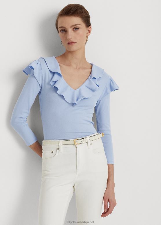 Жене Ralph Lauren растезљиви памучни горњи део са В-изрезом V2V444037 шљунак плава