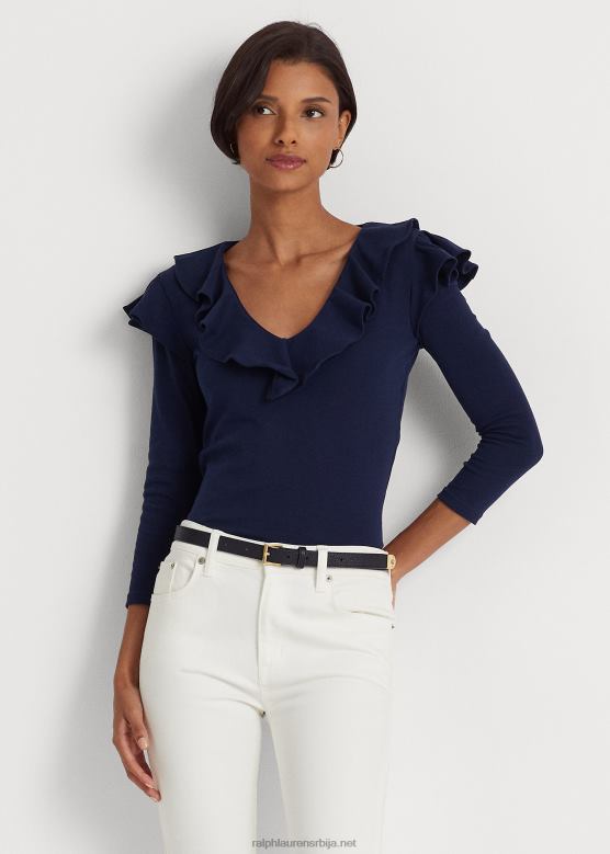 Жене Ralph Lauren растезљиви памучни горњи део са В-изрезом V2V444038 префињена морнарица