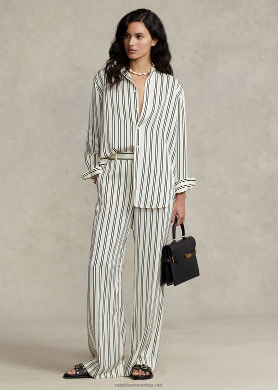 Жене Ralph Lauren пругасте сатенске панталоне широких ногавица V2V442952 црна/крем пруга