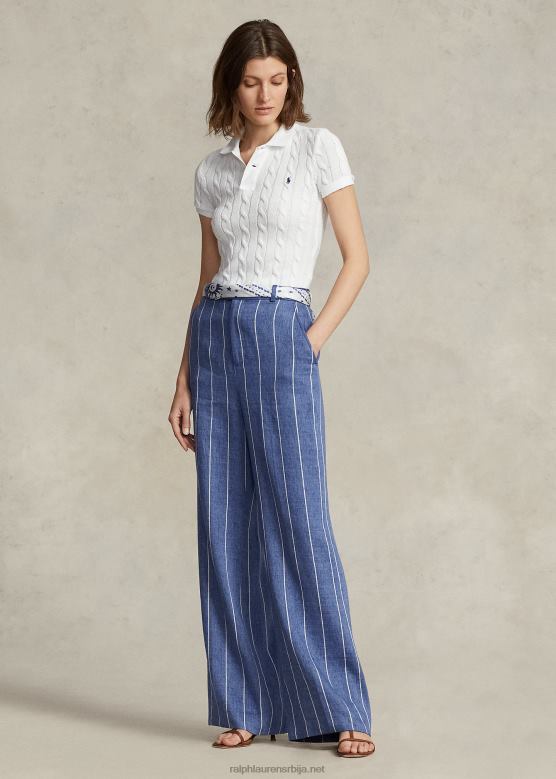 Жене Ralph Lauren пругасте ланено-памучне широке панталоне V2V443069 плава/бела пруга