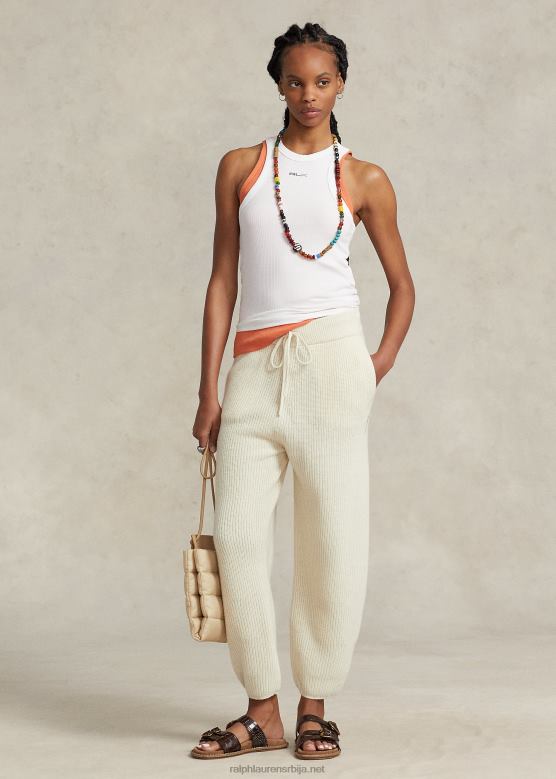 Жене Ralph Lauren џемпер панталоне од кашмира и вуне од ребра V2V443125 пергамент крем