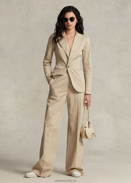 Жене Ralph Lauren плисиране, растегљиве панталоне широких ногавица од кепера V2V443176 тан