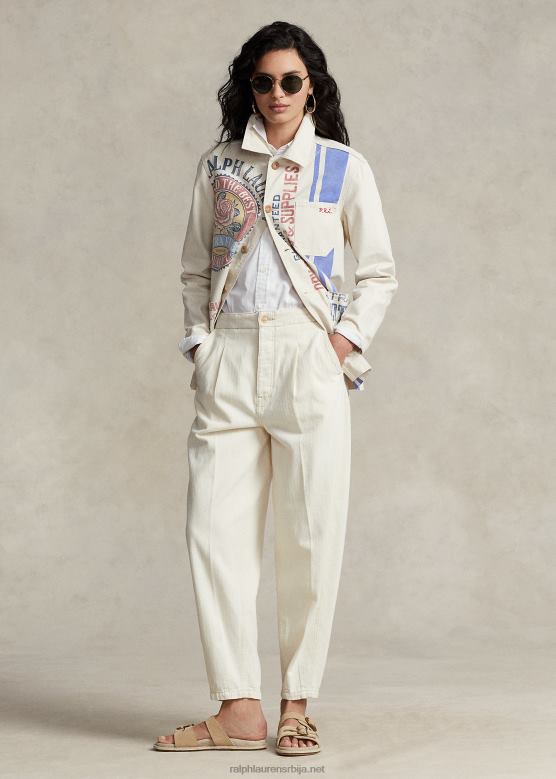 Жене Ralph Lauren плисиране памучне панталоне од рибље кости V2V443201 природним